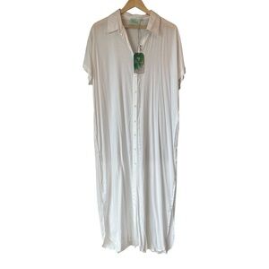 True Destinations White Button-Down Swim Cover-Up, Medium